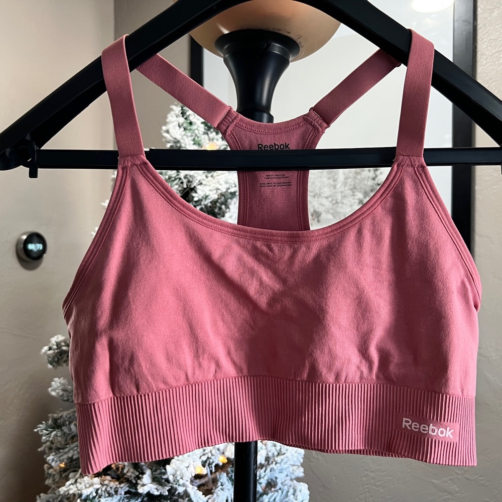 Reebok Dusty Rose Seamless Longline Sports Bra Ribbed Racerback L
